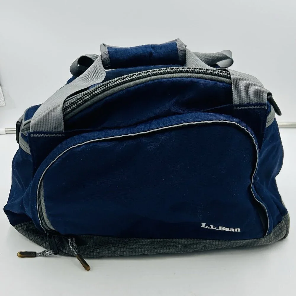 LL Bean Small Gym Travel Double Handle Bag with Built-in Cooler Blue Softshell